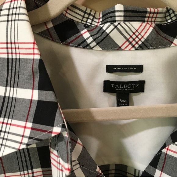 Talbots Wrinkle Resistant Blouse Top Plus  Size 16WP White Black - Picture 4 of 4